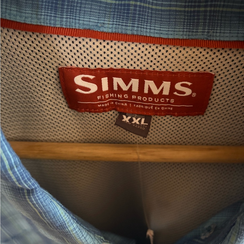 Simms Light Blue Checkered Button Down Shirt XXL - image 3